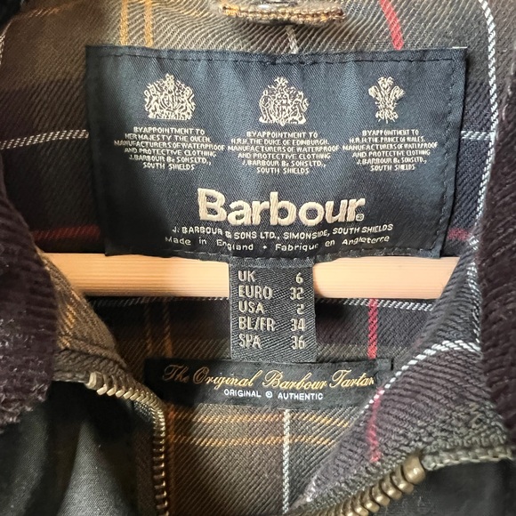 Barbour Olive Jacket with Plaid Cuffs - Picture 3 of 9